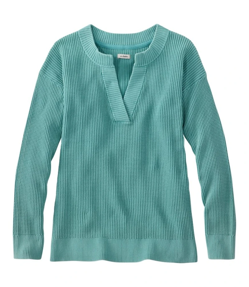 Women's Sunwashed Waffle Sweater, Splitneck