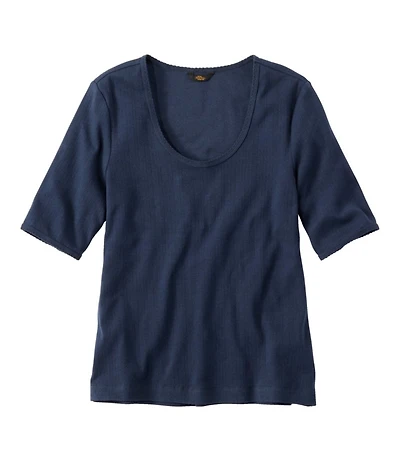 Women's Signature Premium Essential Pointelle Tee, Elbow-Sleeve Scoopneck