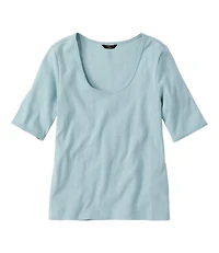 Women's Signature Premium Essential Pointelle Tee, Elbow-Sleeve Scoopneck