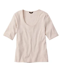 Women's Signature Premium Essential Pointelle Tee, Elbow-Sleeve Scoopneck