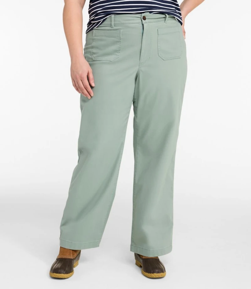 Women's Comfort Stretch Patch Pocket Pants, Mid-Rise Wide Straight-Leg Chino
