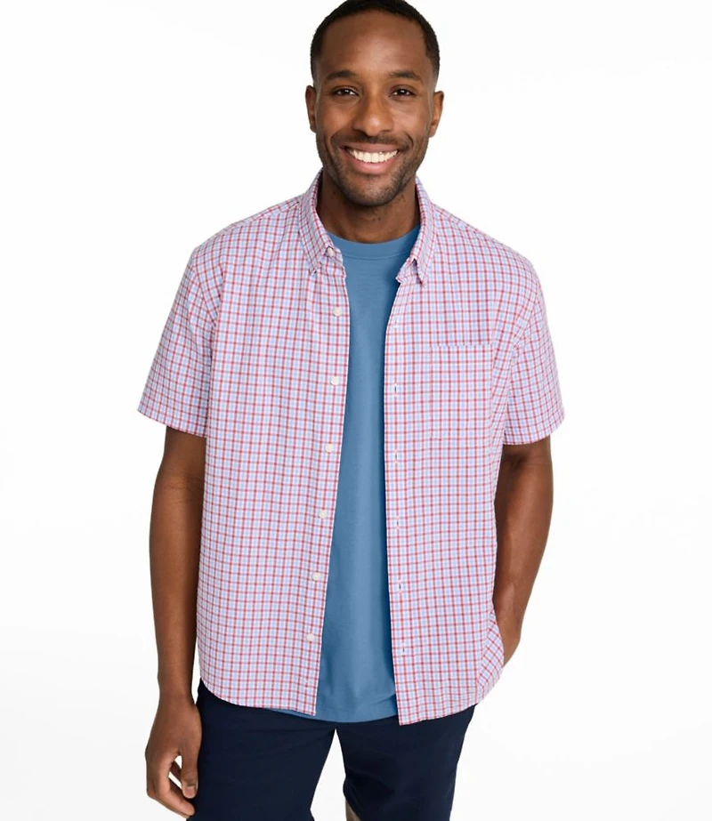 Men's Comfort Stretch Performance® Seersucker Shirt, Short-Sleeve, Slightly Fitted Untucked Fit, Plaid