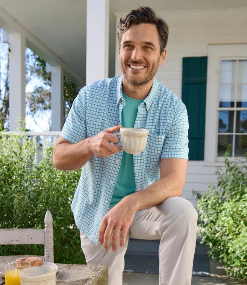 Men's Comfort Stretch Performance® Seersucker Shirt, Short-Sleeve, Slightly Fitted Untucked Fit, Plaid