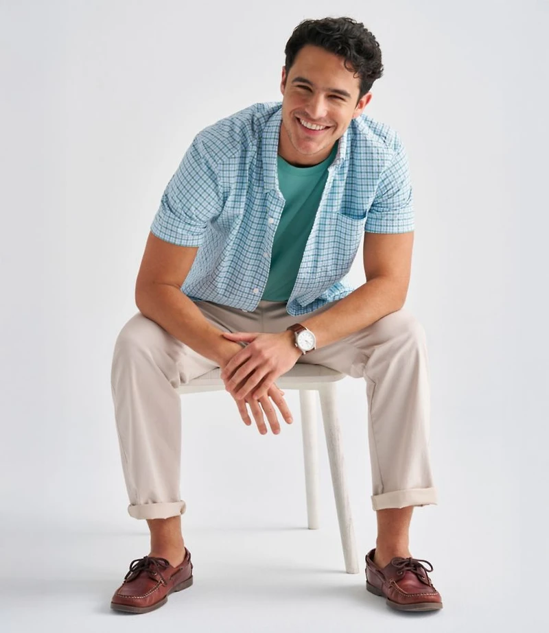 Men's Comfort Stretch Performance® Seersucker Shirt, Short-Sleeve, Slightly Fitted Untucked Fit, Plaid