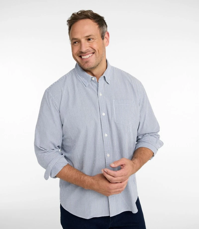 Men's Comfort Stretch Performance® Seersucker Shirt, Long-Sleeve, Slightly Fitted Untucked Fit, Stripe