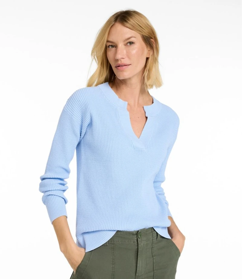 Women's Sunwashed Waffle Sweater, Splitneck