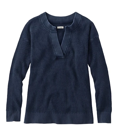 Women's Sunwashed Waffle Sweater, Splitneck
