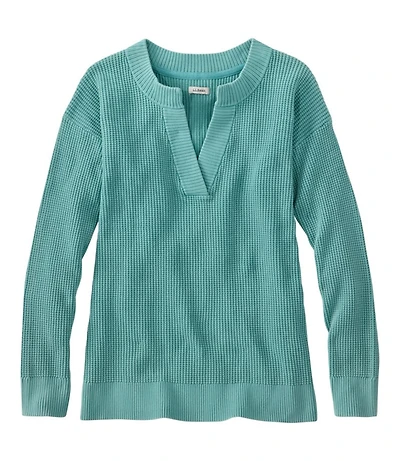 Women's Sunwashed Waffle Sweater, Splitneck