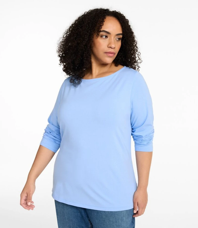 Women's Soft Stretch Supima-Blend Tee, Boatneck Bracelet-Sleeve