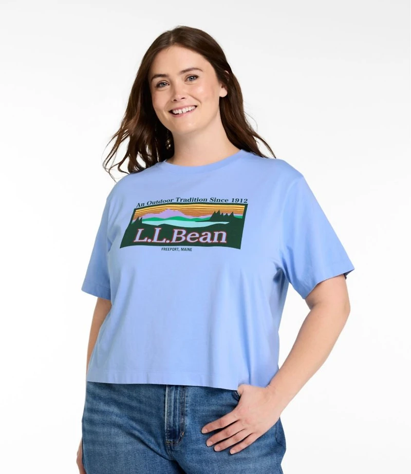 Women's Sunwashed Tee, Short-Sleeve Cropped Boxy Crewneck Logo