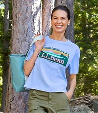 Women's Sunwashed Tee, Short-Sleeve Cropped Boxy Crewneck Logo