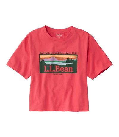 Women's Sunwashed Tee, Short-Sleeve Cropped Boxy Crewneck Logo