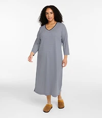 Women's Supima Nightgown, V-Neck Three-Quarter-Sleeve Stripe