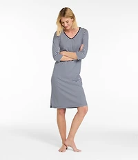 Women's Supima Nightgown, V-Neck Three-Quarter-Sleeve Stripe