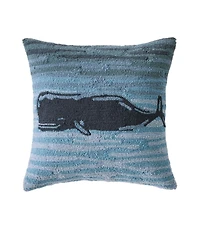 Indoor/Outdoor Hooked Pillow, 18x18 Whale