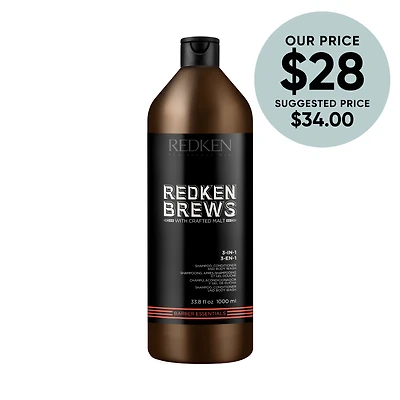 REDKEN Brews 3-in-1 Shampoo, Conditioner & Body Wash