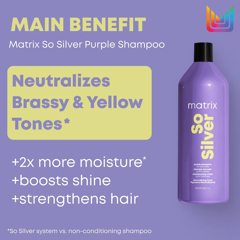 MATRIX So Silver Purple Toning Shampoo for Blonde Hair, Neutralizes Brassy Tones