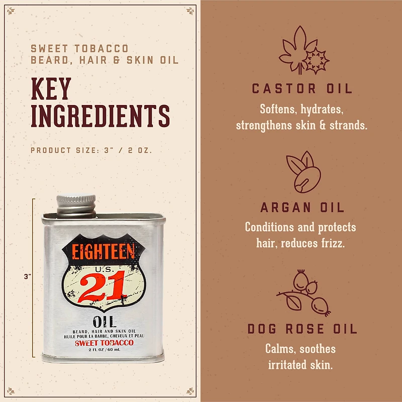 18.21 Man Made Beard, Hair & Skin Oil Sweet Tobacco