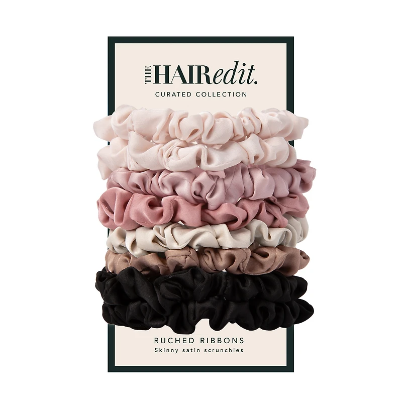 THE HAIR EDIT Ruched Ribbon Skinny Satin Scrunchies Set - 8-Pack