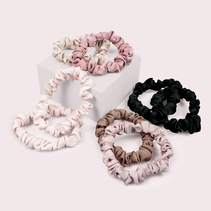 THE HAIR EDIT Ruched Ribbon Skinny Satin Scrunchies Set - 8-Pack
