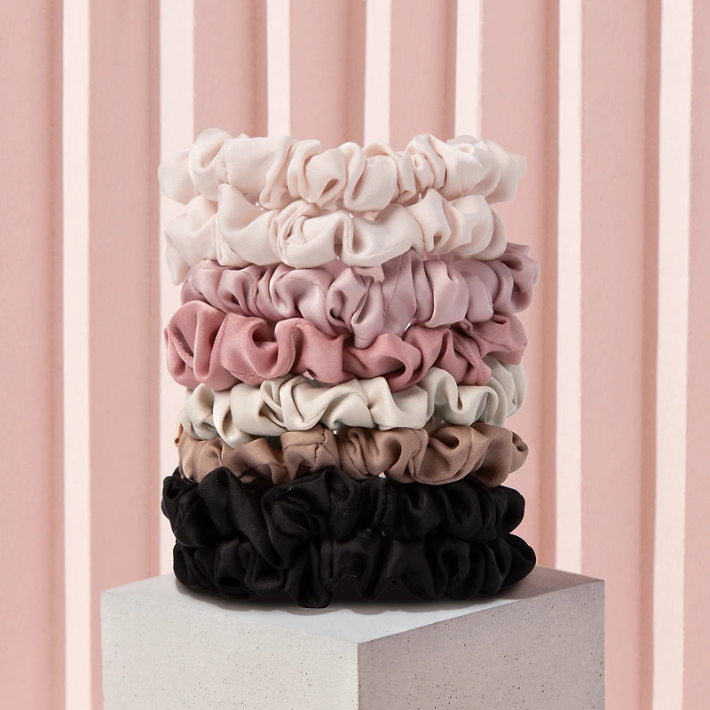 THE HAIR EDIT Ruched Ribbon Skinny Satin Scrunchies Set - 8-Pack