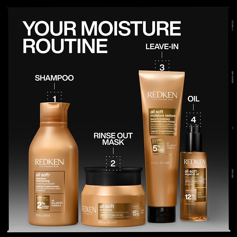 REDKEN All Soft All-In Mask, Deep Conditioning Argan Oil & Glycerin Hair Mask For Dry, Brittle Hair
