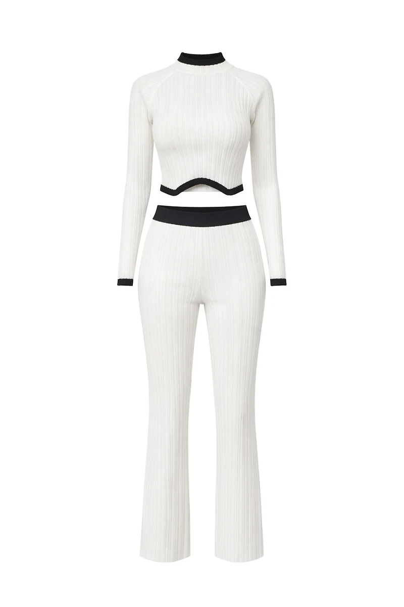 Virelle White Black Trim LUXE Knit Pants Set