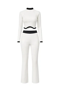 Virelle White Black Trim LUXE Knit Pants Set