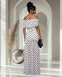 Micka White Black Polka Dot Single Sleeve Mesh Maxi Dress