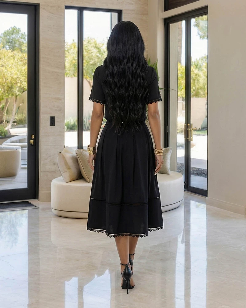 Marceline Black Woven Studded Trim Top & Skirt Set