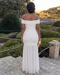 Anastelle White Off-The-Shoulder Mesh Maxi Dress