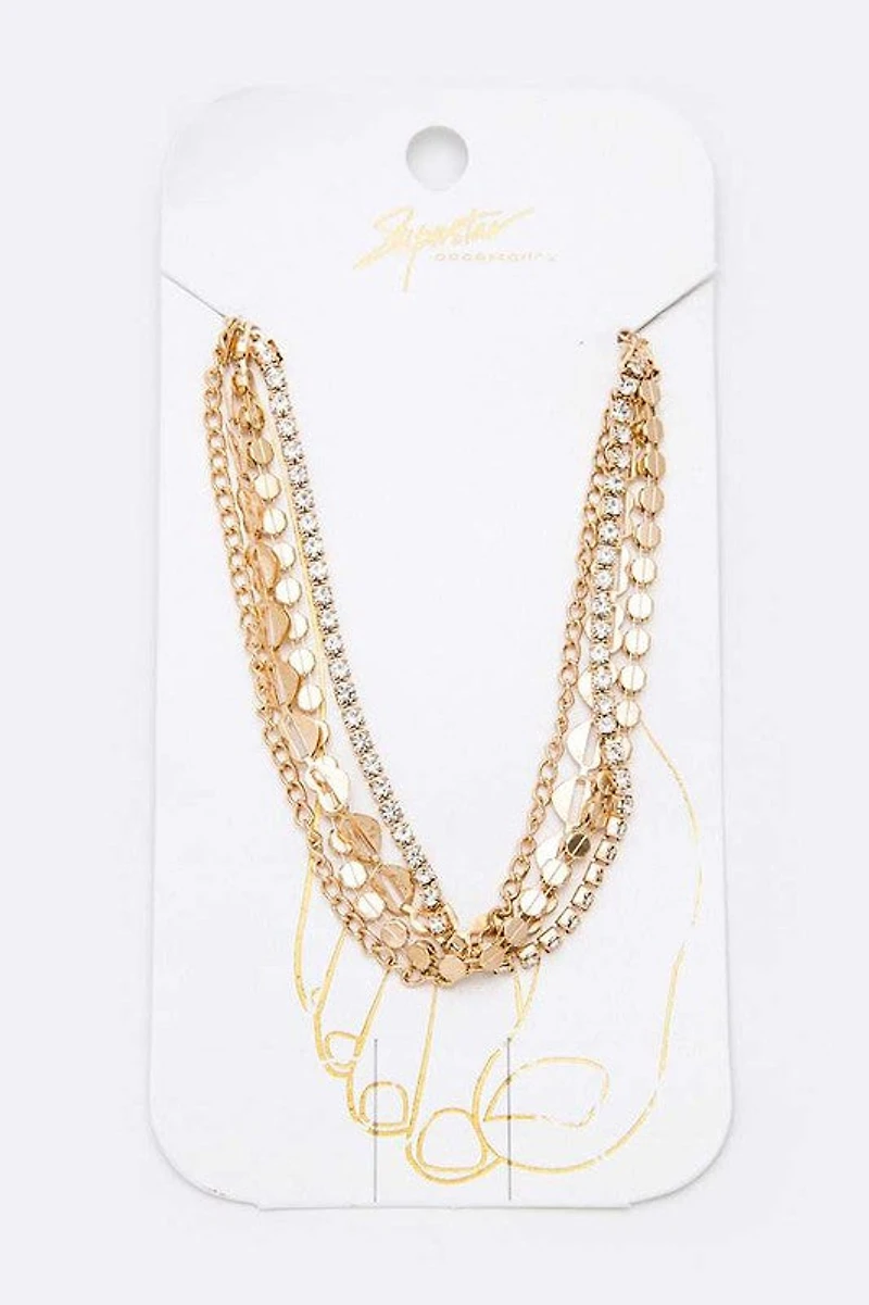 *Heather Silver Rhinestone Layer Anklet Set