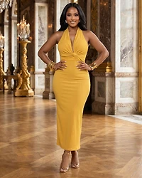 Fantazia Mustard Yellow Halter Midi Dress