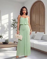 Sorelle Mint Green Pleated Maxi Dress