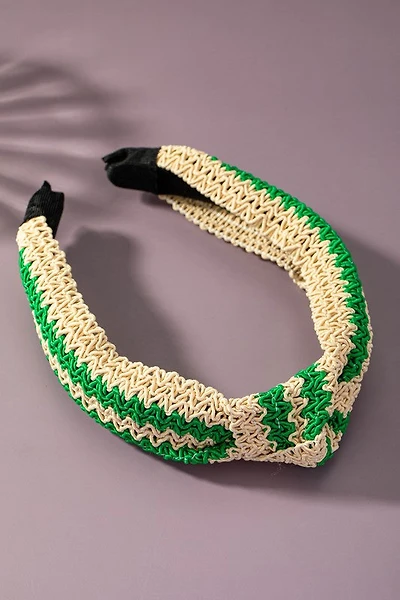 Clare Green Knotted Raffia Straw Braided Headband