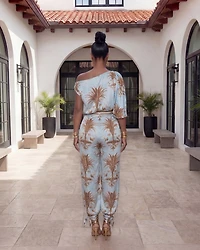 Taraz Blue Brown Print LUXE Pants Set