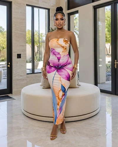 Angeline Fuchsia Multi-Color Strapless Dress