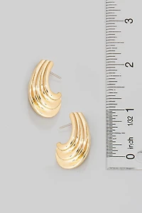 Clarisse Long Ridged Metallic Huggie Hoop Earrings