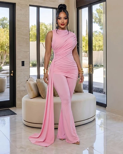 Alissa Baby Pink Ruched Pants Set