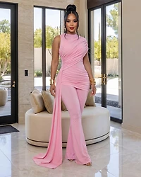 Alissa Baby Pink Ruched Pants Set