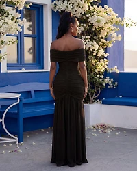 Naimane Black Gold Broach Mesh Maxi Dress