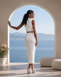 Marsha White  Embossed Print Crop Top & Midi Skirt Set