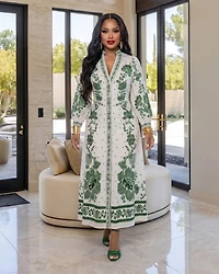 Lumie Off-White Green Print Midi Dress