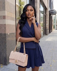 Caddie Navy-Blue Pleated Mini Dress (SHIPS 3/11)