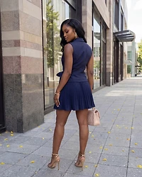 Caddie Navy-Blue Pleated Mini Dress (SHIPS 3/11)