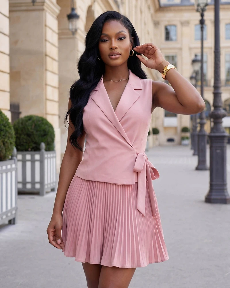 Caddie Mauve Pleated Mini Dress (SHIPS 3/11)