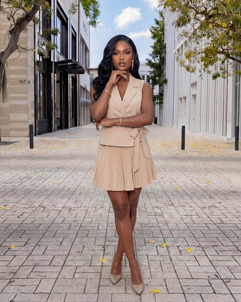 Caddie Nude Pleated Mini Dress (SHIPS 3/11)