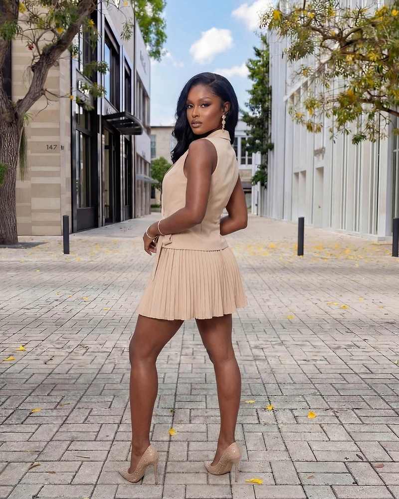 Caddie Nude Pleated Mini Dress (SHIPS 3/11)