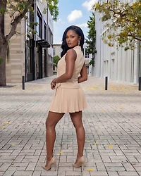 Caddie Nude Pleated Mini Dress (SHIPS 3/11)