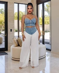 Avenley Denim White Bustier Top & Pants Set
